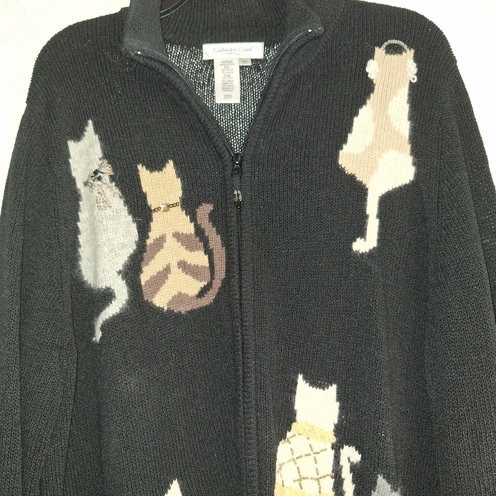 Coldwater Creek Beaded Cat Wool Rabbit Hair Sweater Cardigan Full Zip 2X - Picture 3 of 11